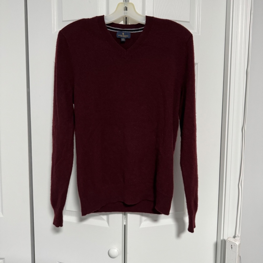 Brooks Brothers Mens Pure Cashmere V-Neck Sweater Burgundy Red Medium
